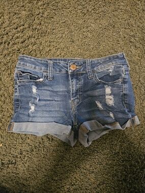 SO Distressed Cuffed Denim Shorts in Blue